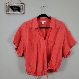Athleta Playa Linen Wrap Tie Top‎ Sz 2X Coral Passionfruit Cropped Elastic Waist